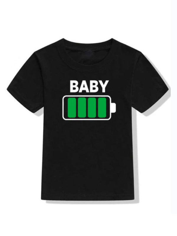 Children's Clothing BABY Battery Print Short Sleeved Round Neck T-shirt Parent-Child Wear