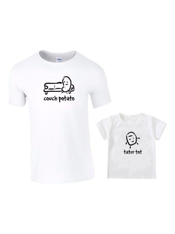 Men's COUCH POTATO Print Short Sleeve Round Neck T-Shirt Parent-child Wear