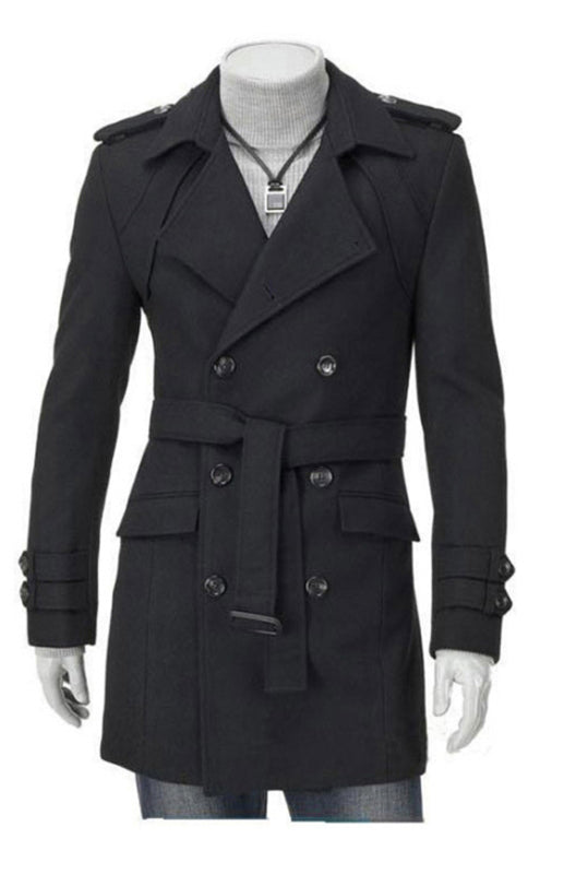 Men's Mid-length Trench Slim Fit Thick Woollen Coat