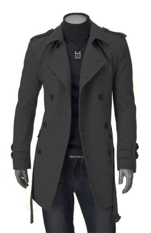 Men's Mid-length Trench Slim Fit Thick Woollen Coat