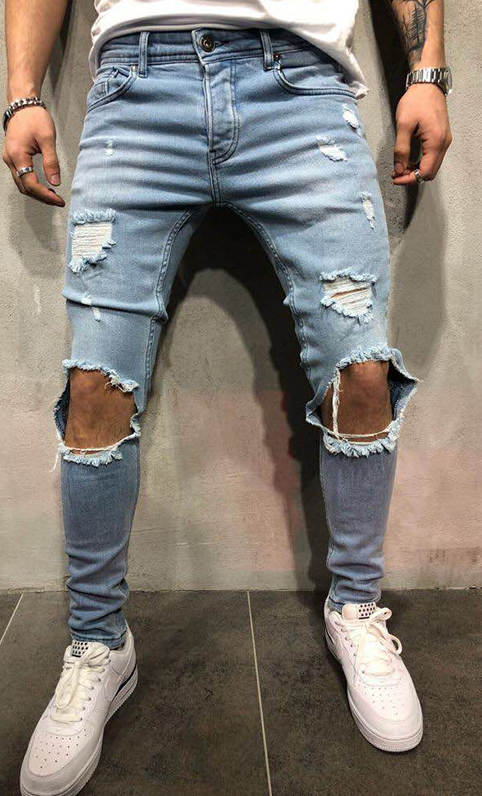 Men's Mid Waist Ripped Slim Jeans