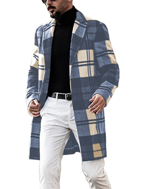 Men's Plaid Coat Mid Length Coat Coat