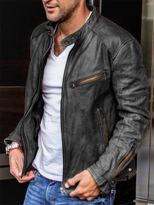Men's PU Leather Stand Collar Punk Jacket