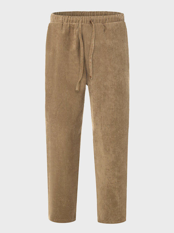 Men's Corduroy Loose Casual Straight Cropped Trousers