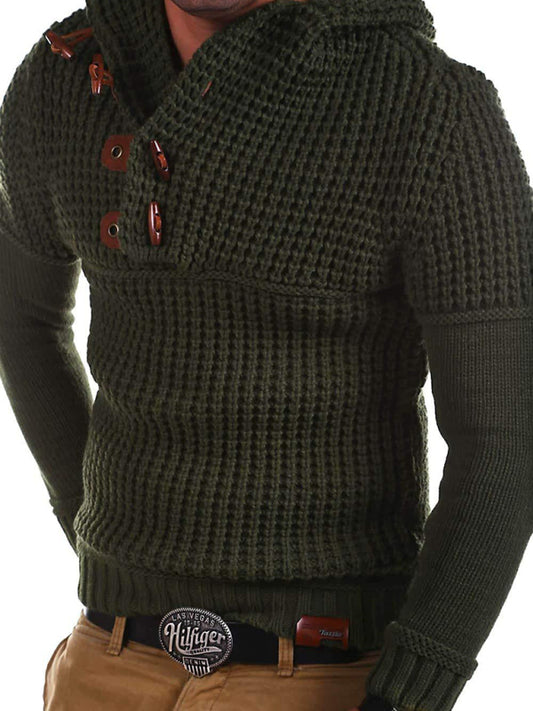 Men's Lapel Collar Diagonal Button Horn Button Pullover Sweater