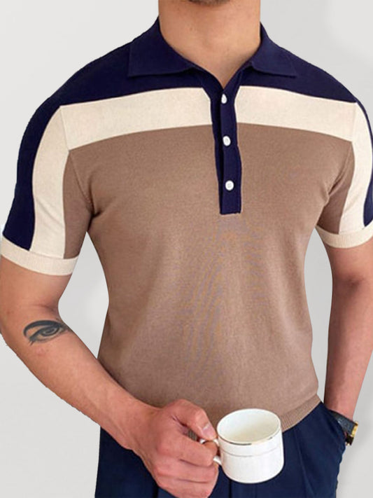 Men's Colour Contrast Panel Short Sleeve Polo Shirt