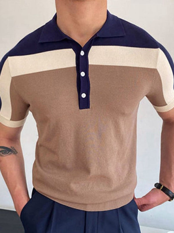 Men's Colour Contrast Panel Short Sleeve Polo Shirt