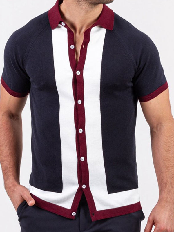 Men's Single Breasted Contrast Short Sleeve Shirt