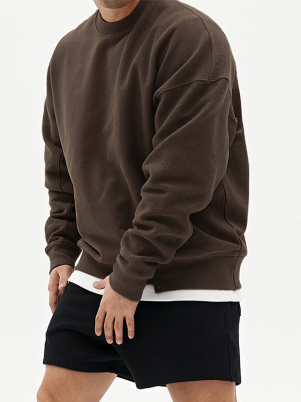 Men's Knitted Stitching Solid Colour Casual Crew Neck Sweatshirt