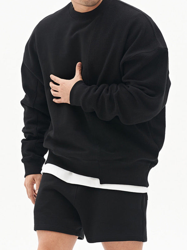 Men's Knitted Stitching Solid Colour Casual Crew Neck Sweatshirt