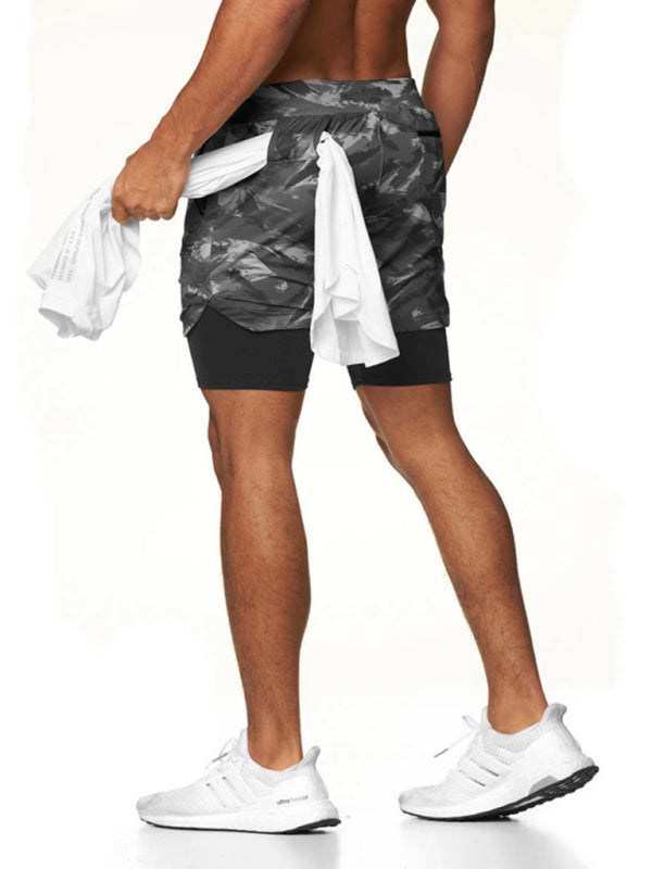 Men's 2-in-1 Shorts Sports Allover Camo Print Drawstring Shorts