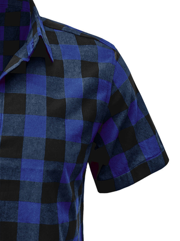 Men's Shaped Fit Check Short Sleeve Linen Button-up Shirt
