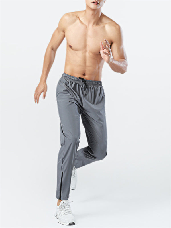 Men's Ice silk Quick-drying Breathable Fitness Drawstring Side Zipper Trousers