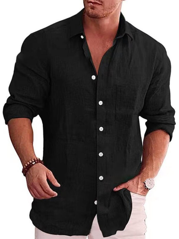 Men's Linen lapel long sleeve Shirt