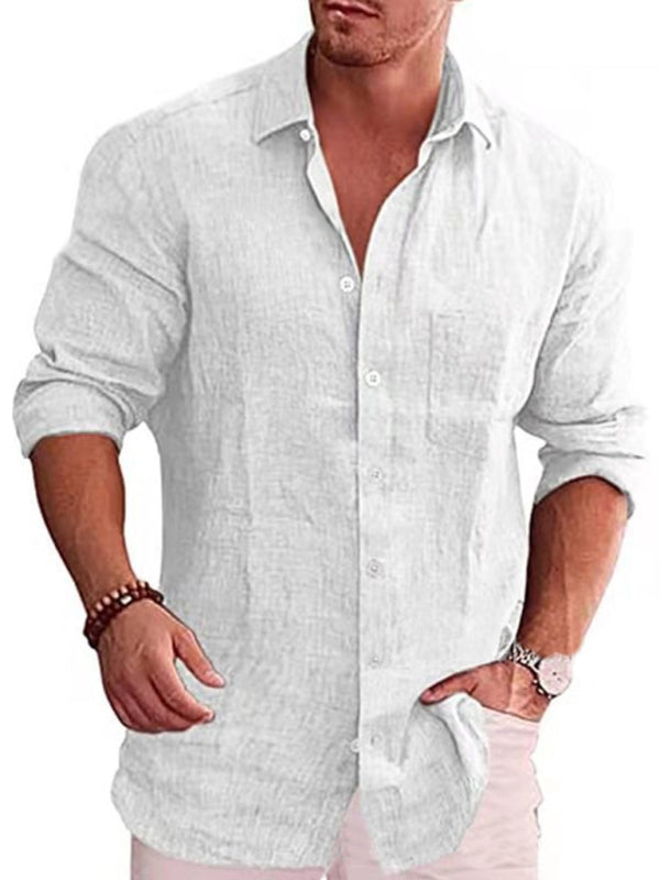 Men's Linen lapel long sleeve Shirt