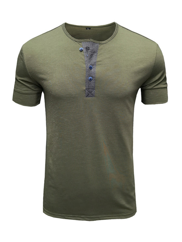 Men's Textured Cotton Blend Short-Sleeve Henley Shirt