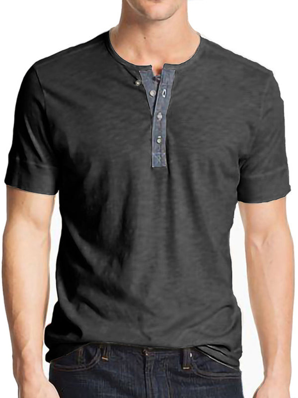 Men's Textured Cotton Blend Short-Sleeve Henley Shirt