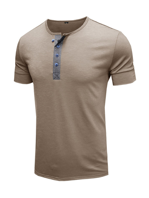 Men's Textured Cotton Blend Short-Sleeve Henley Shirt