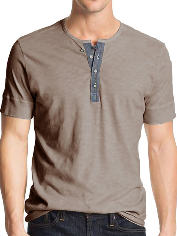 Men's Textured Cotton Blend Short-Sleeve Henley Shirt