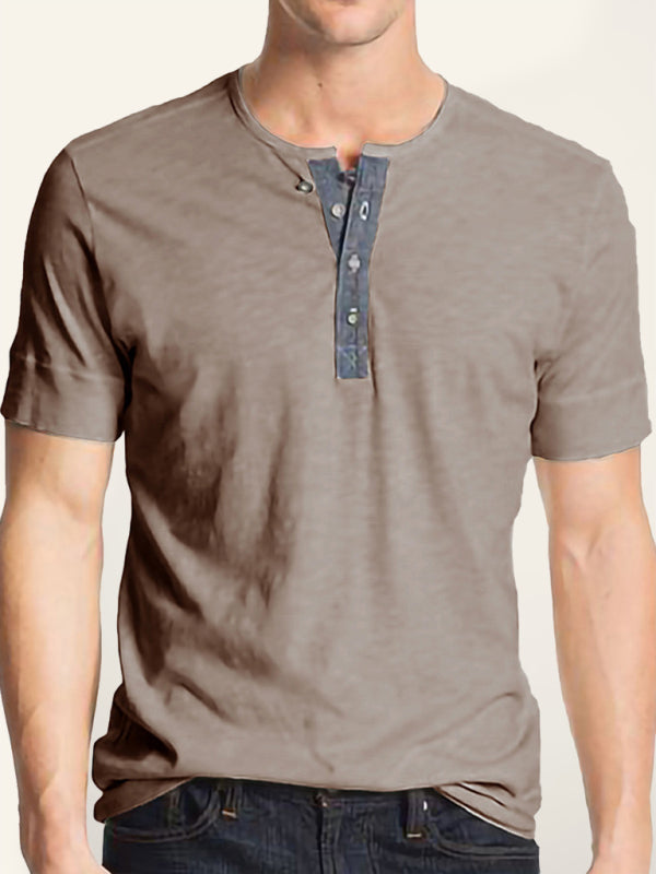 Men's Textured Cotton Blend Short-Sleeve Henley Shirt