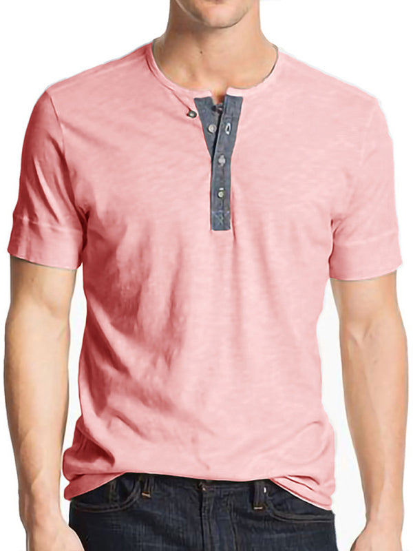 Men's Textured Cotton Blend Short-Sleeve Henley Shirt