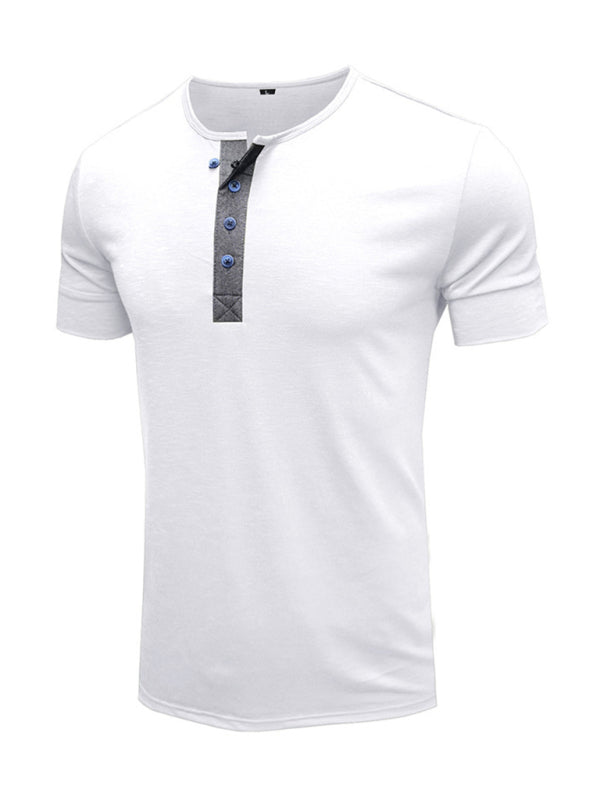 Men's Textured Cotton Blend Short-Sleeve Henley Shirt