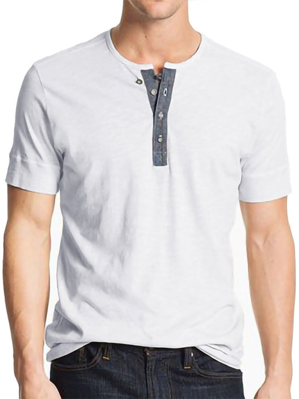 Men's Textured Cotton Blend Short-Sleeve Henley Shirt