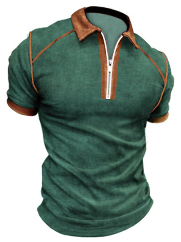 Men's Colour-Block Short Sleeve Quarter Zip Polo