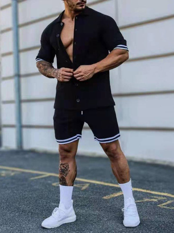 Men's Short-Sleeve Button-Down Shirt Two Piece Set