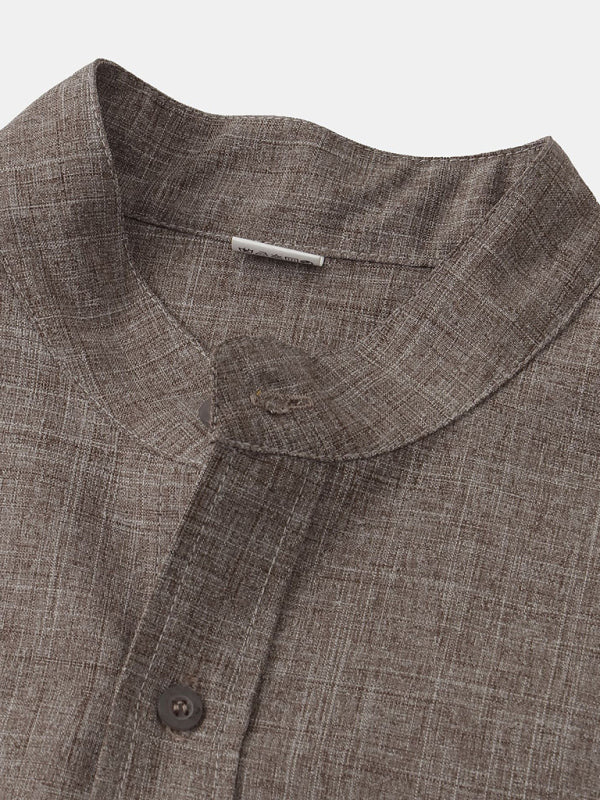 Men's Solid Colour Mandarin Collar Linen Button-Up Shirt
