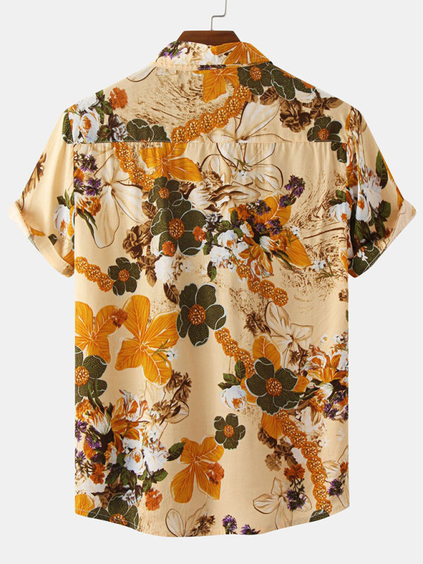 Men's Floral Print Short Sleeve Button-Up Shirt With Matching Shorts