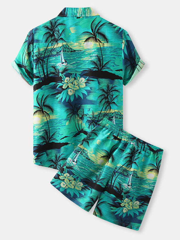 Men's Tropical Print Camp Shirt With Matching Shorts