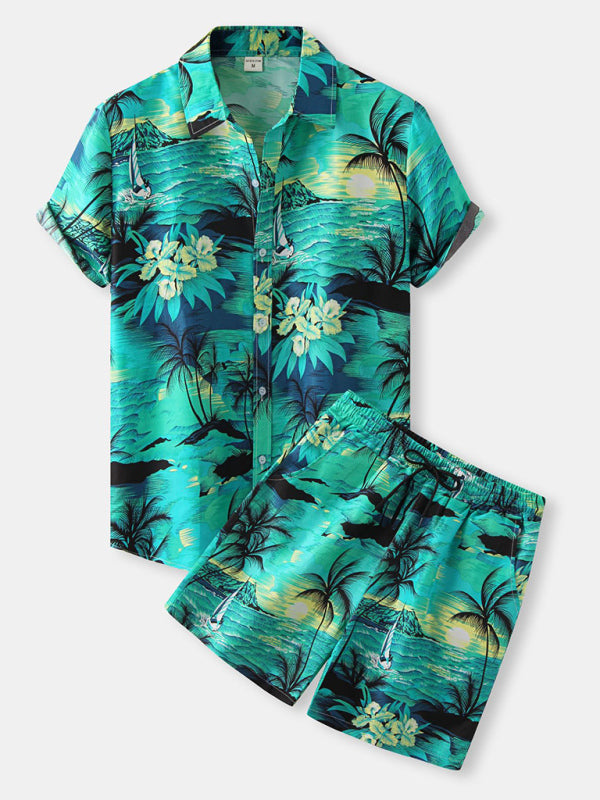 Men's Tropical Print Camp Shirt With Matching Shorts