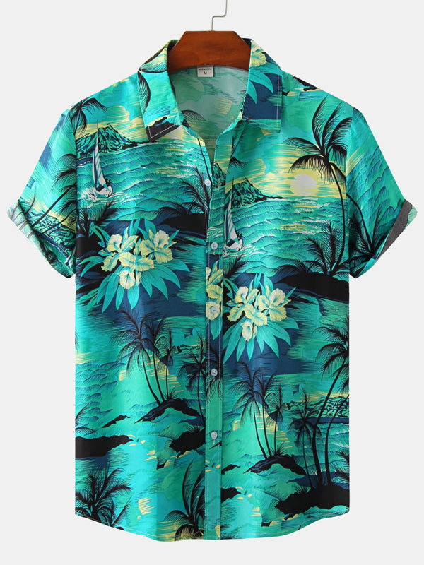 Men's Tropical Print Camp Shirt With Matching Shorts
