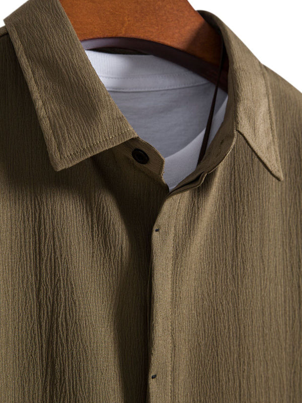 Men's Short Sleeve Loose Solid Colour Button Cotton Linen Shirt