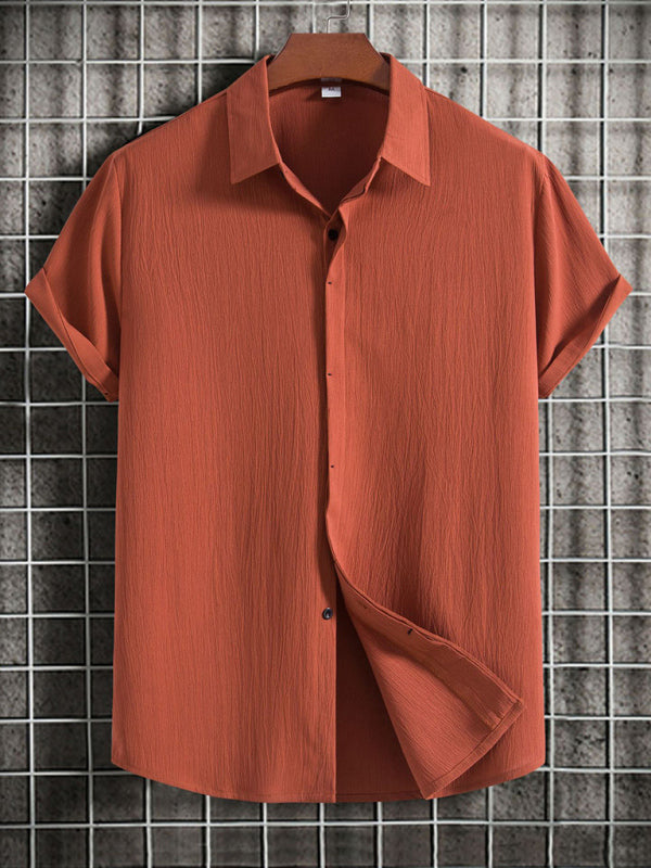 Men's Short Sleeve Loose Solid Colour Button Cotton Linen Shirt