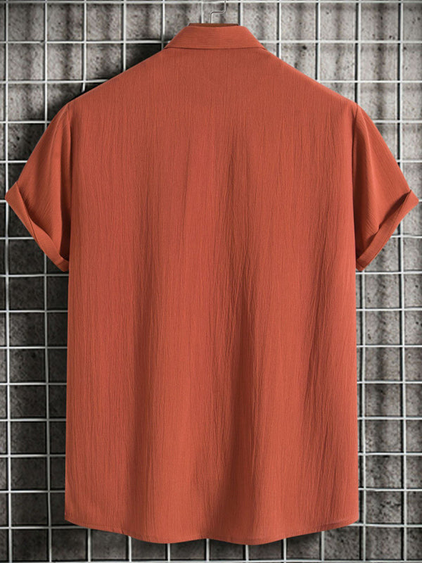 Men's Short Sleeve Loose Solid Colour Button Cotton Linen Shirt