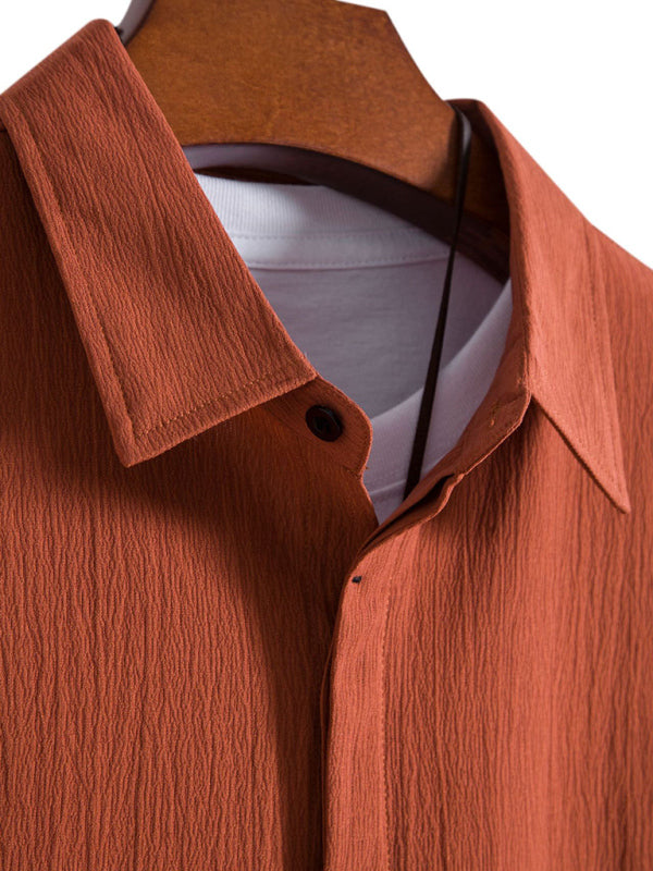 Men's Short Sleeve Loose Solid Colour Button Cotton Linen Shirt