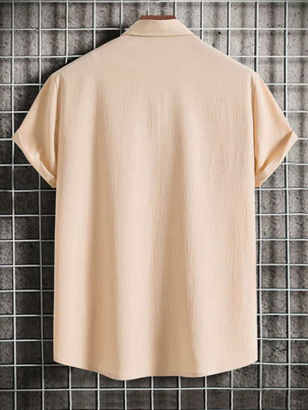 Men's Short Sleeve Loose Solid Colour Button Cotton Linen Shirt