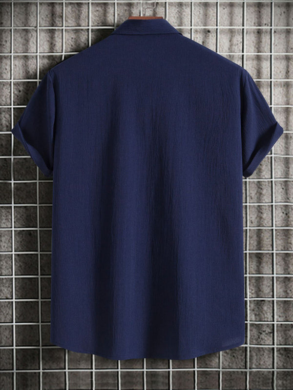 Men's Short Sleeve Loose Solid Colour Button Cotton Linen Shirt