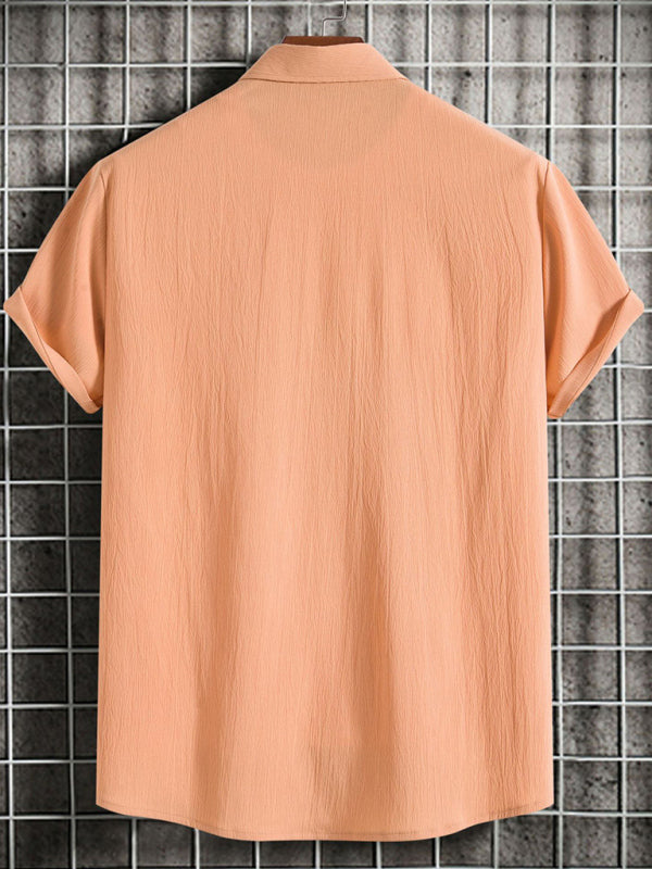 Men's Short Sleeve Loose Solid Colour Button Cotton Linen Shirt