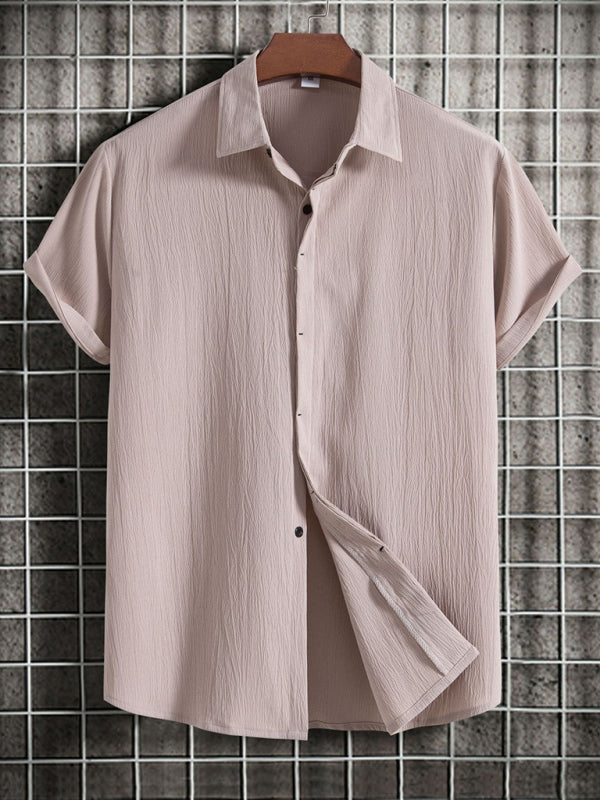 Men's Short Sleeve Loose Solid Colour Button Cotton Linen Shirt