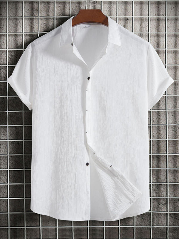 Men's Short Sleeve Loose Solid Colour Button Cotton Linen Shirt