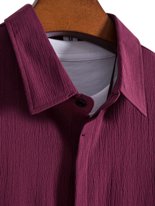 Men's Short Sleeve Loose Solid Colour Button Cotton Linen Shirt
