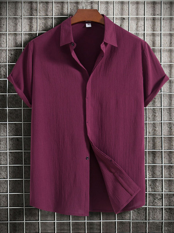 Men's Short Sleeve Loose Solid Colour Button Cotton Linen Shirt