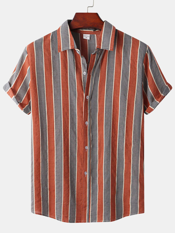 Men's Stripe Print Short Sleeve Button-Up Shirt
