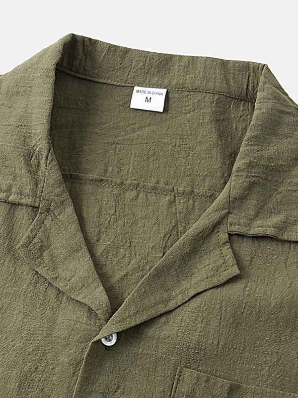 Men's Short-sleeved T-shirt shorts cotton linen 2Pcs Set