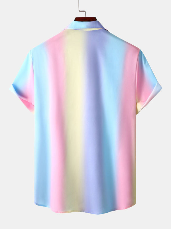Men's Rainbow Colour Short Sleeve Button-Up Camp Shirt