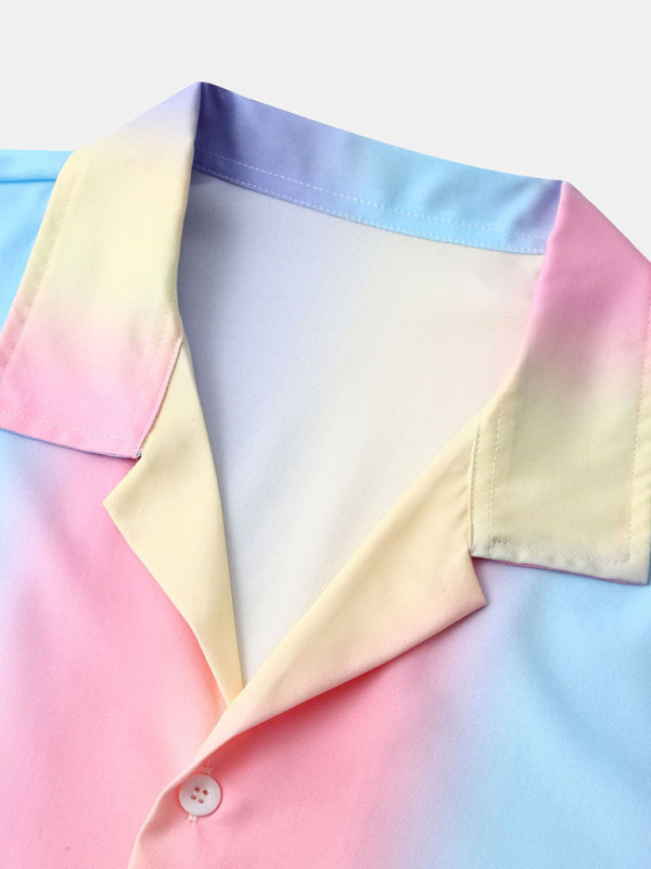 Men's Rainbow Colour Short Sleeve Button-Up Camp Shirt