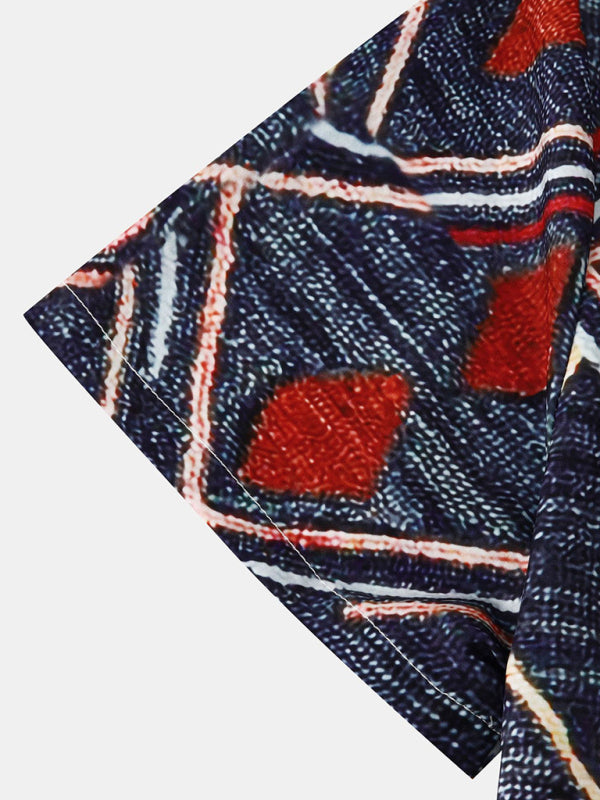 Men's Vintage Print Ethnic Aztec Short Sleeve Shirt